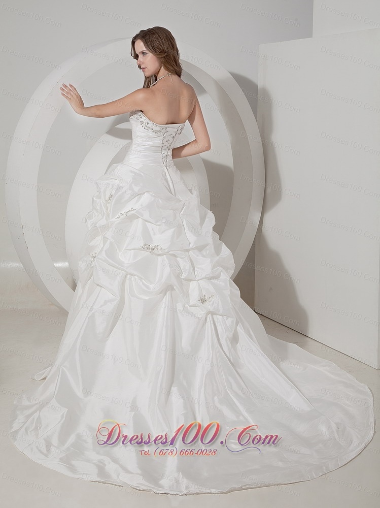 Wedding Gown A-line Chapel Train Teffeta Beading Pick-ups