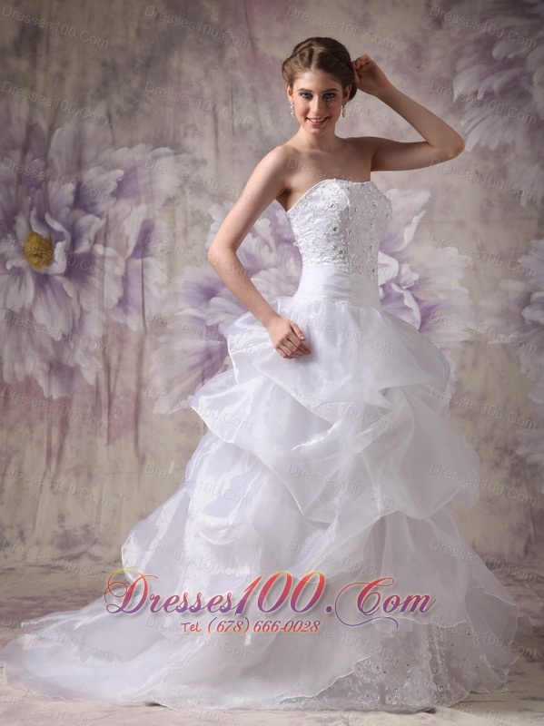 Wedding Dress Organza Beautiful Layered Chapel Train Bodice