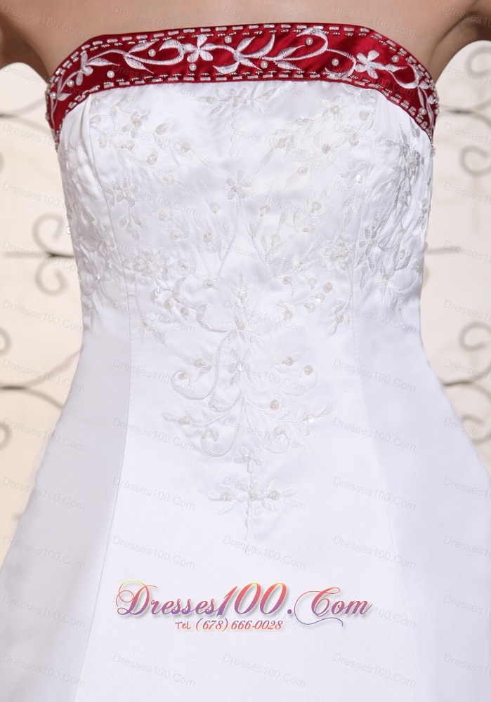 Wedding Dress Wine Red and White A-line Chapel Train