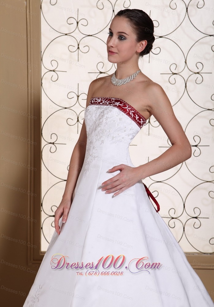 Wedding Dress Wine Red and White A-line Chapel Train