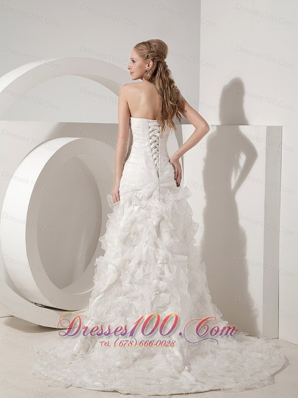 Mermaid Sweetheart Ruched Flowers Skirt Wedding Dress