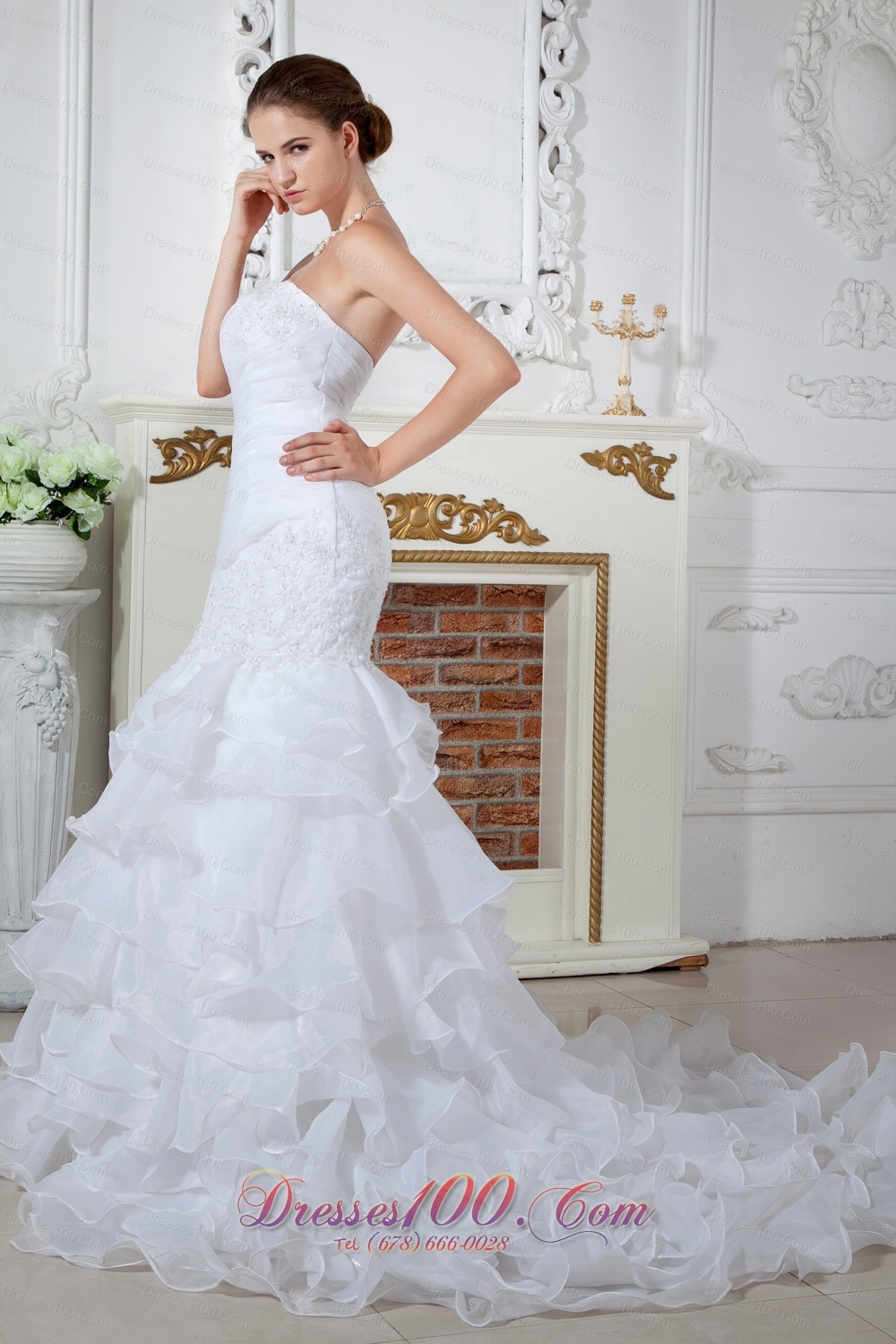 Mermaid Strapless Court Train Organza Appliques