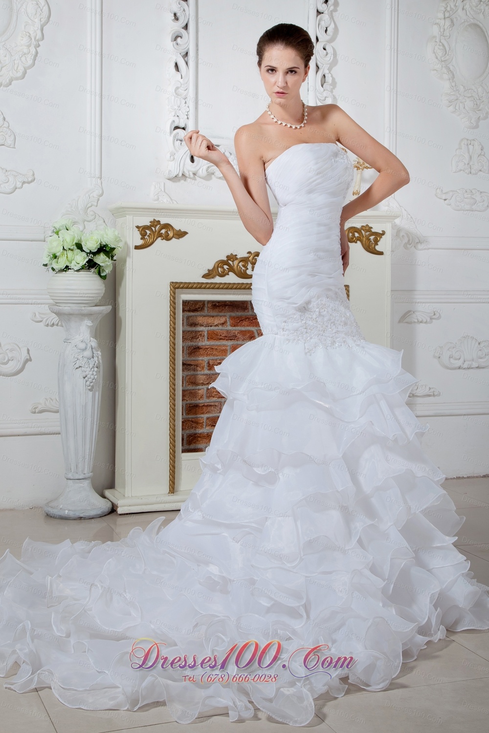 Mermaid Strapless Court Train Organza Appliques