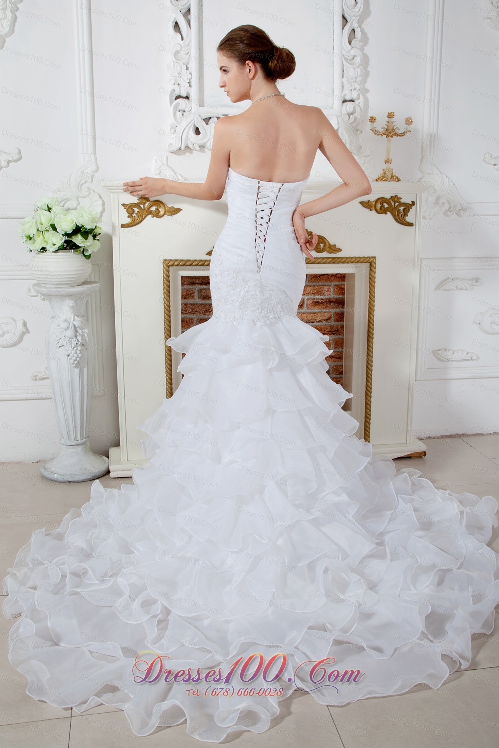 Mermaid Strapless Court Train Organza Appliques