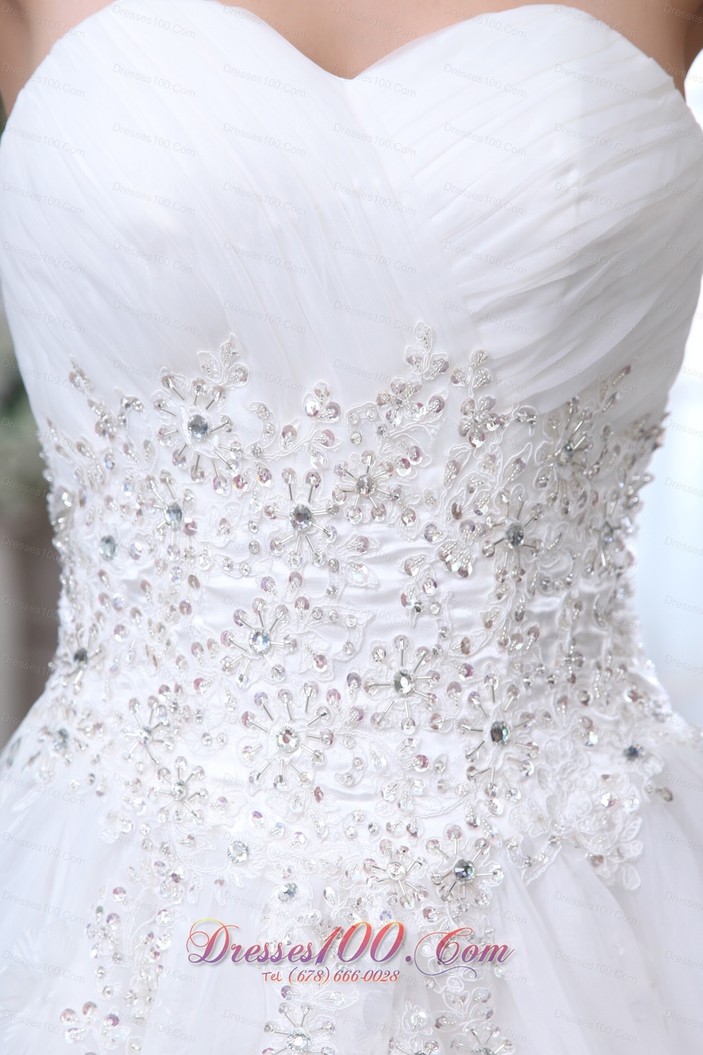 Pretty White Sweetheart Wedding Gown Hand Made Flower