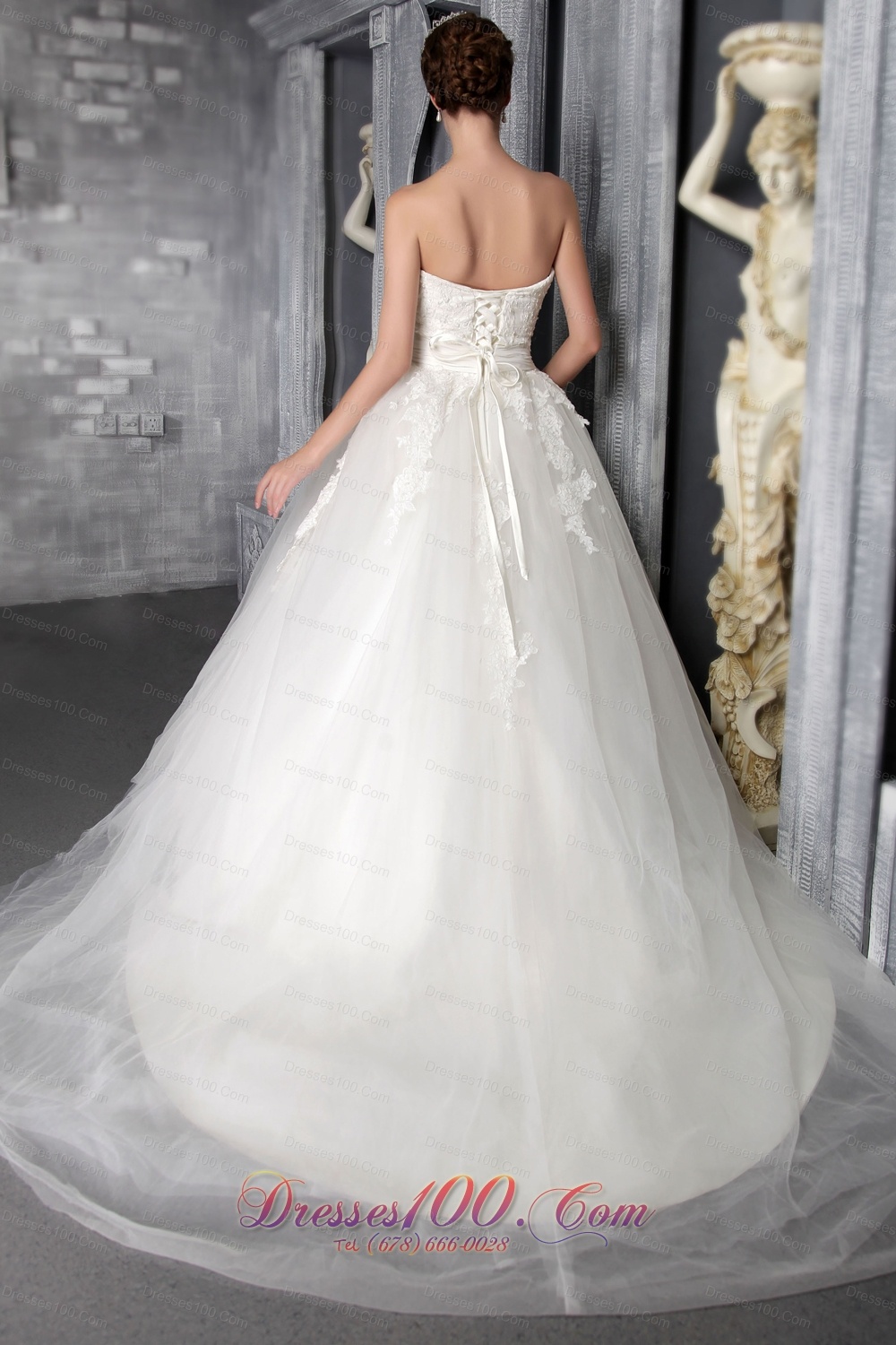 Discount Wedding Gown Sweetheart Chapel Train Tulle