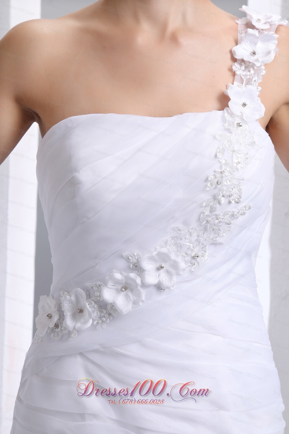 One Shoulder Handmade Flowers Mermaid Chapel Wedding Dress