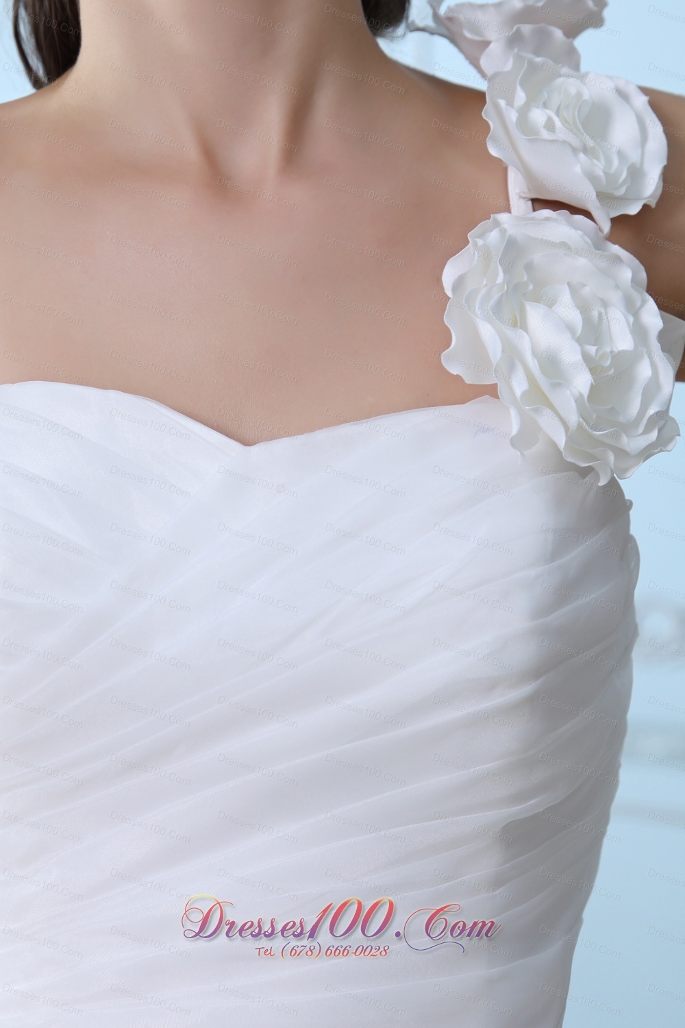 One Shoulder Hand Made Flower Mermaid Wedding Gown
