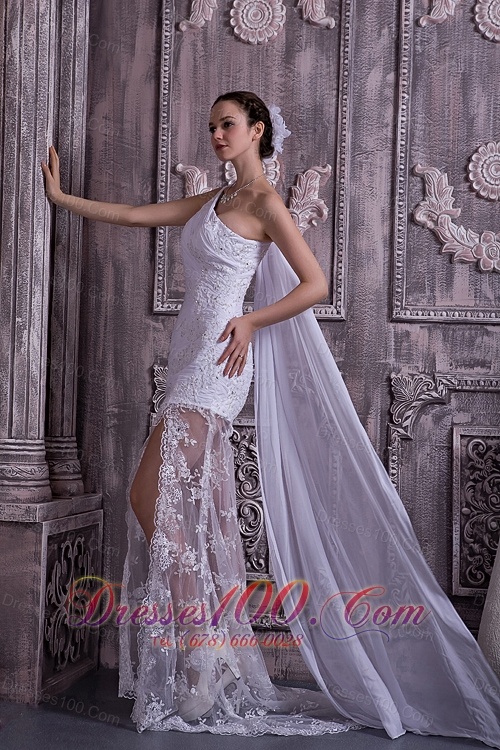 Sexy One Shoulder Sheath Lace Wedding Dress