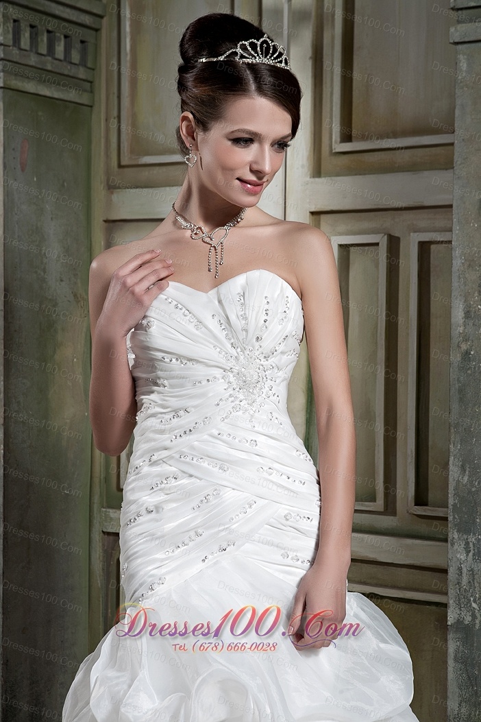 Sweetheart Ruched Layered Chapel Train Wedding Gown