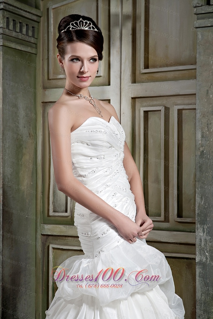 Sweetheart Ruched Layered Chapel Train Wedding Gown
