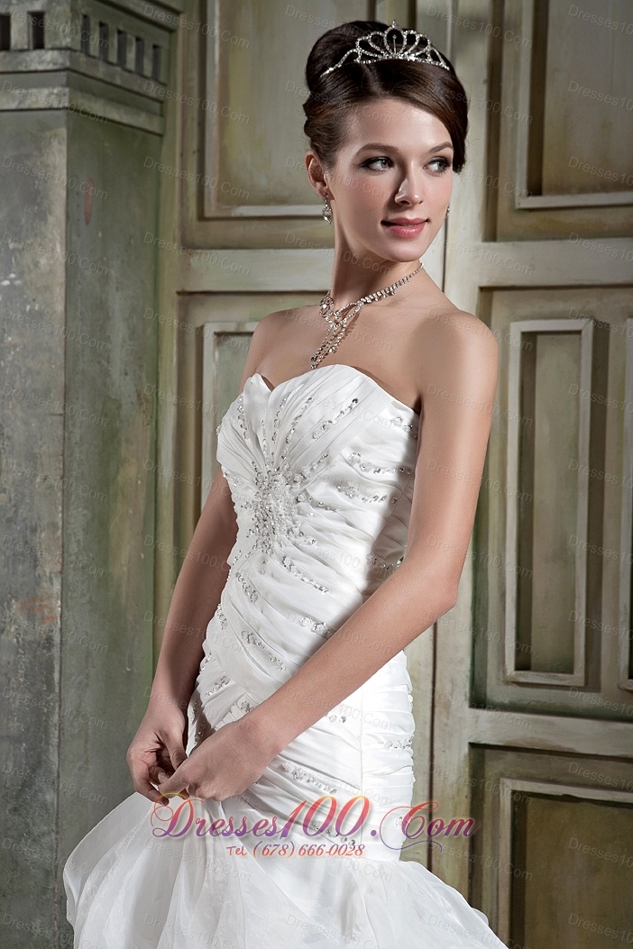 Sweetheart Ruched Layered Chapel Train Wedding Gown