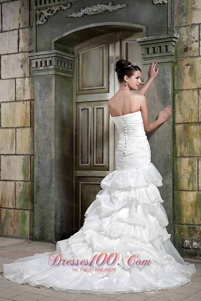 Sweetheart Ruched Layered Chapel Train Wedding Gown