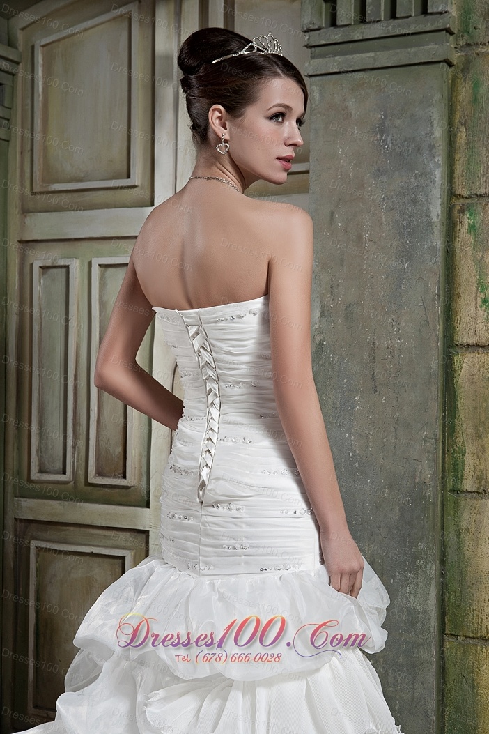 Sweetheart Ruched Layered Chapel Train Wedding Gown