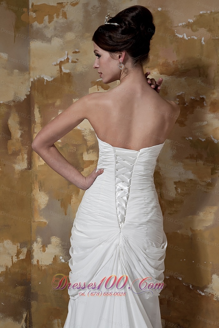 Sweetheart Ruched Court Train Chiffon Beading Wedding Dress