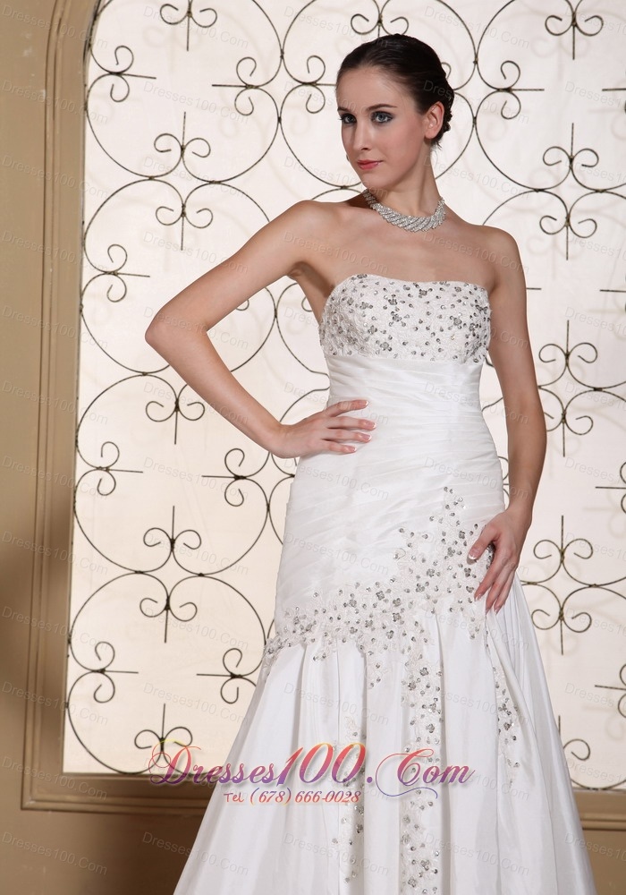 Qualified Beading Mermaid Brush Train Wedding Dress 2015