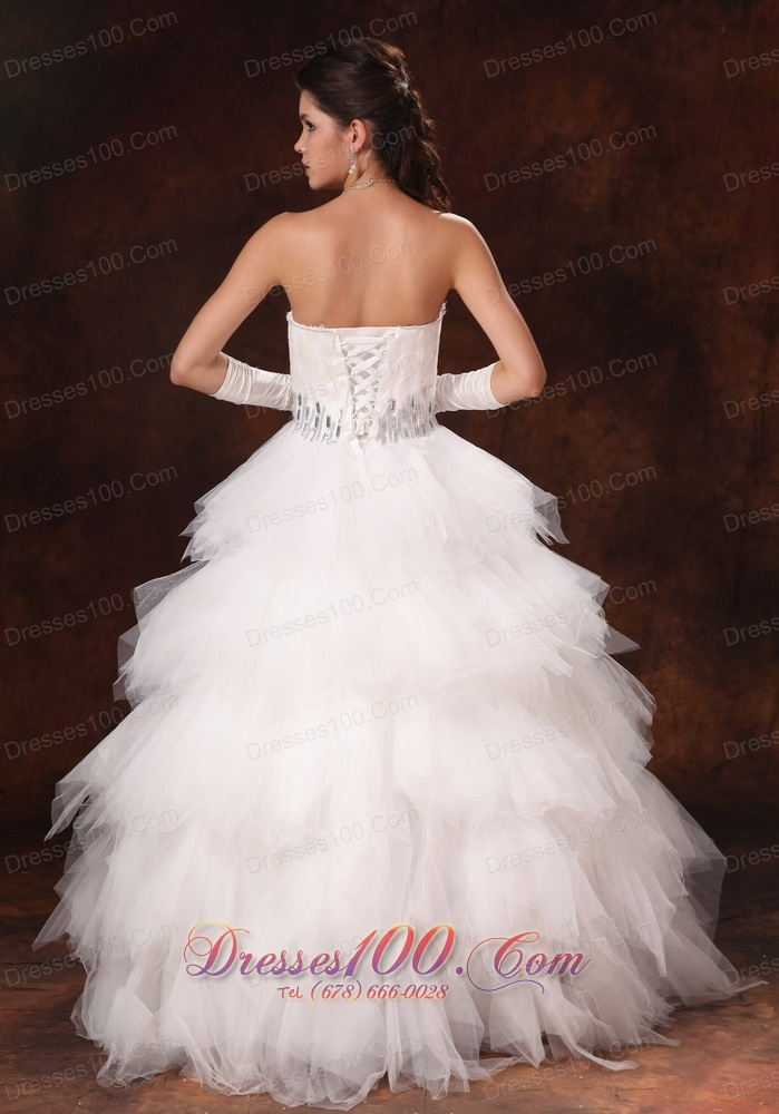 Feather Beaded Decorate Waist Sweetheart Wedding Dress