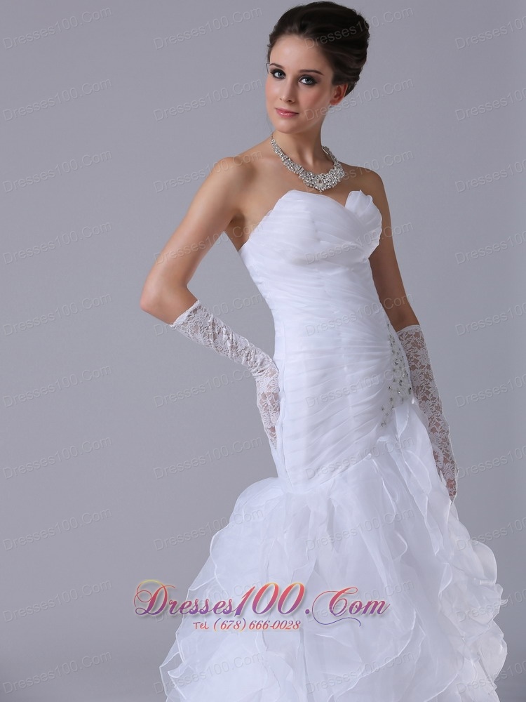 Sweetheart Ruched Bodice Mermaid Style Ruffle Wedding Dress