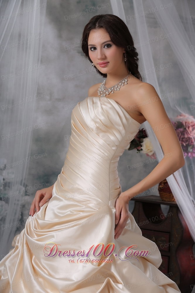 Champagne Princess Strapless Pick-ups Wedding Train Ruch