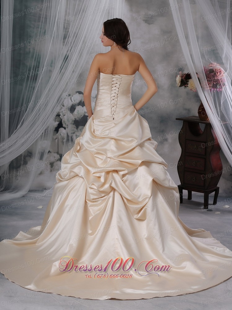 Champagne Princess Strapless Pick-ups Wedding Train Ruch