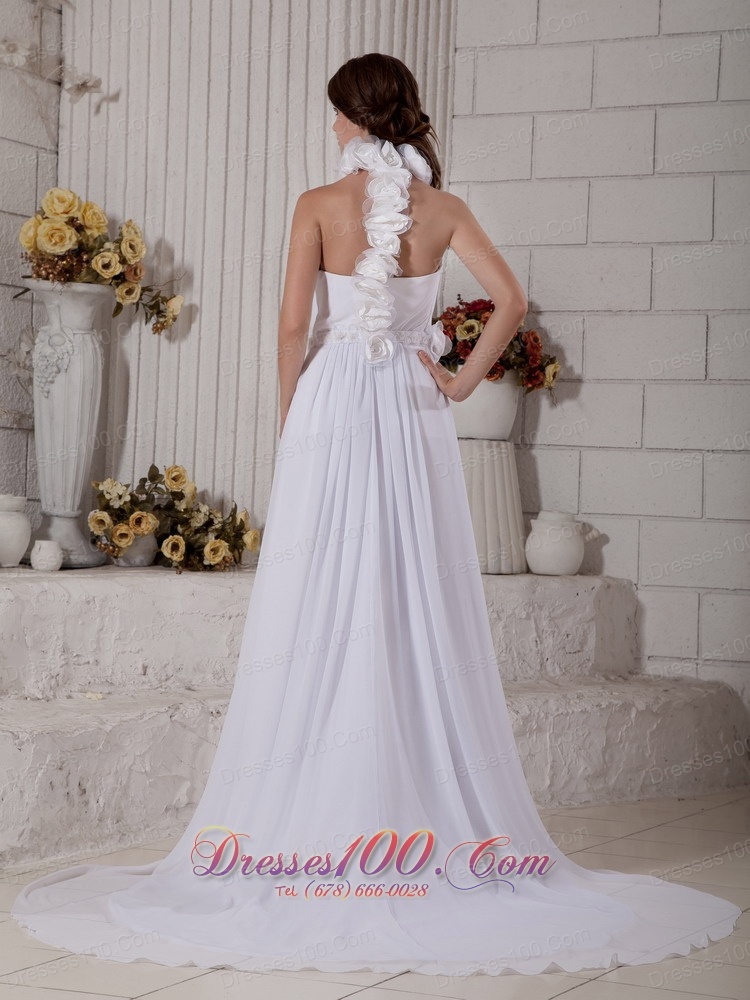 High-neck Wedding Dress Chapel Train Chiffon