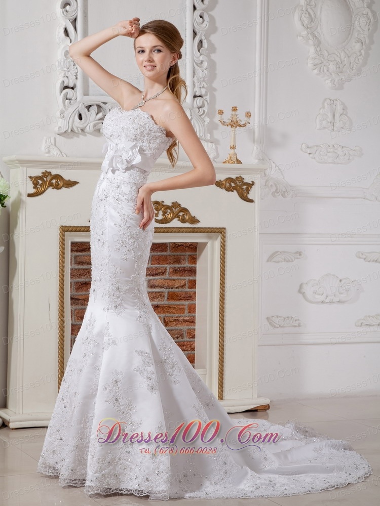 Mermaid Strapless Lace Wedding Dress Court Train