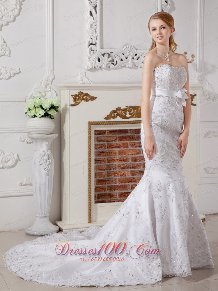 Mermaid Strapless Lace Wedding Dress Court Train