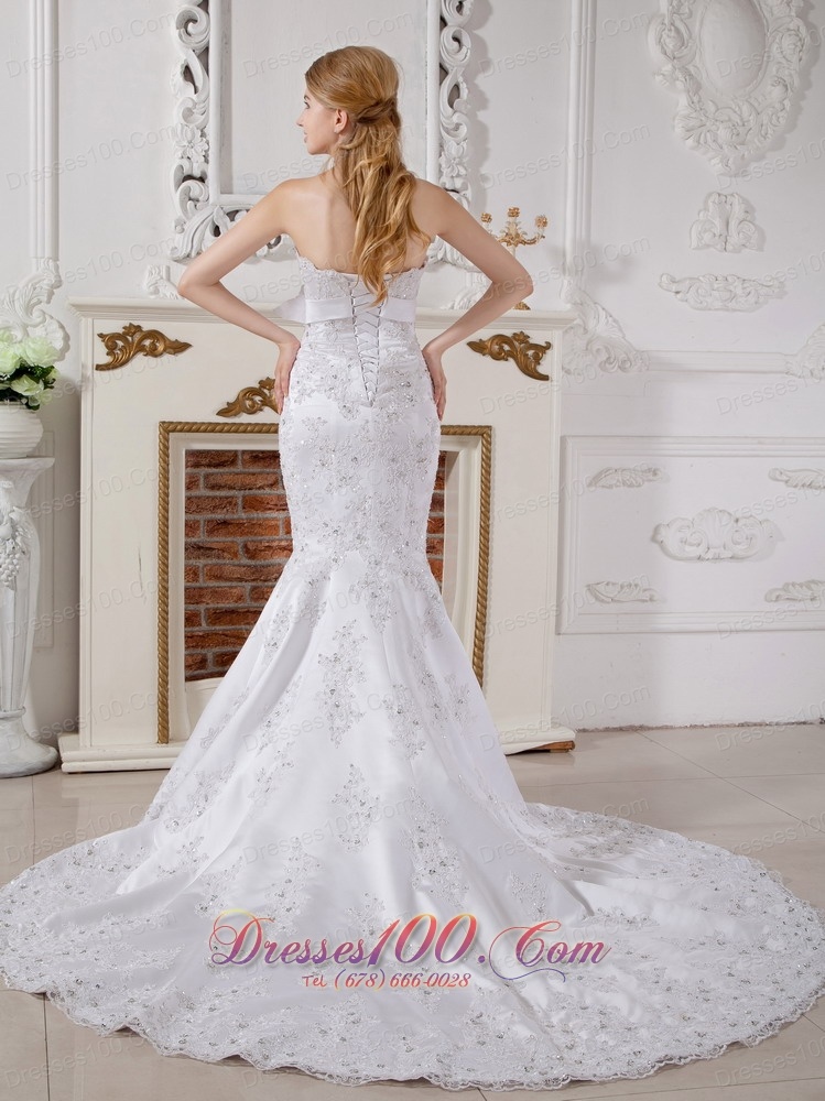 Mermaid Strapless Lace Wedding Dress Court Train