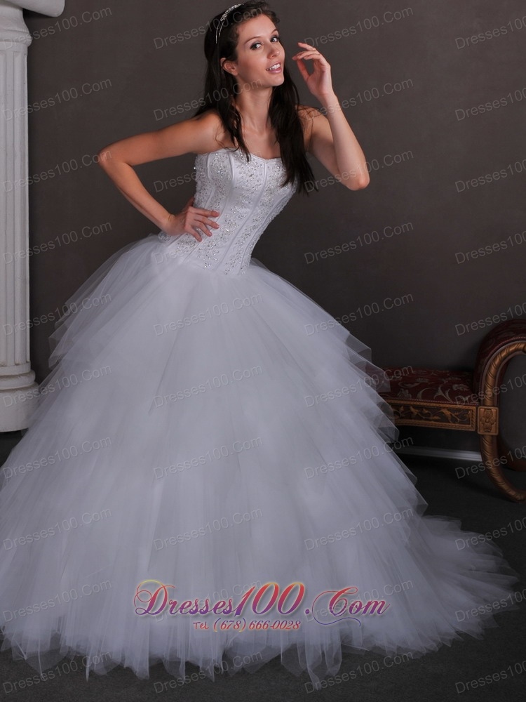 Strapless Satin and Tulle Elegant Wedding Gown