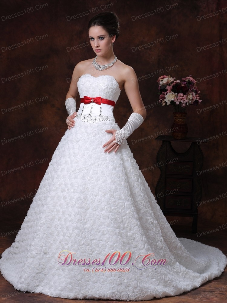 Sweetheart Rolling Flowers Strapless Princess Wedding Gown