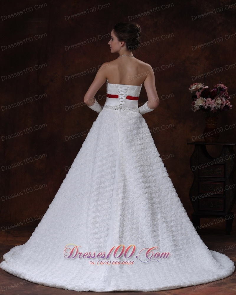 Sweetheart Rolling Flowers Strapless Princess Wedding Gown