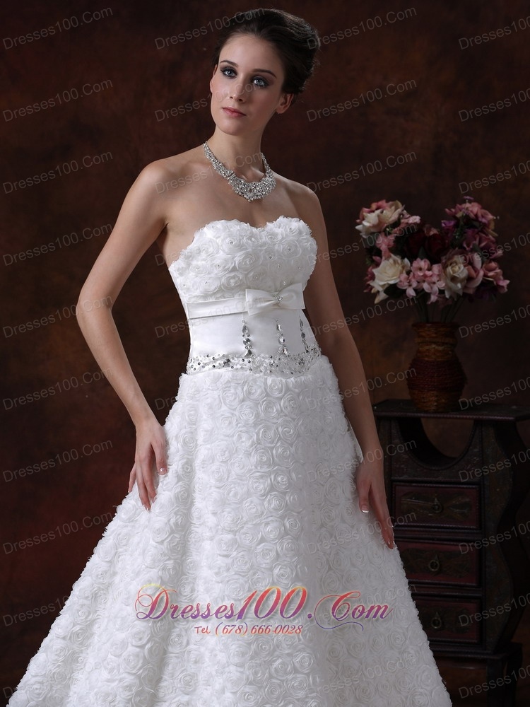 Wedding Dress Rolling Flower Sweetheart A-line Bowknot Train