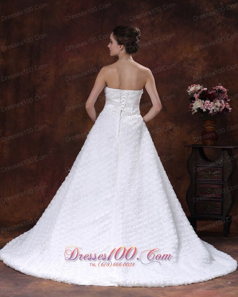 Wedding Dress Rolling Flower Sweetheart A-line Bowknot Train