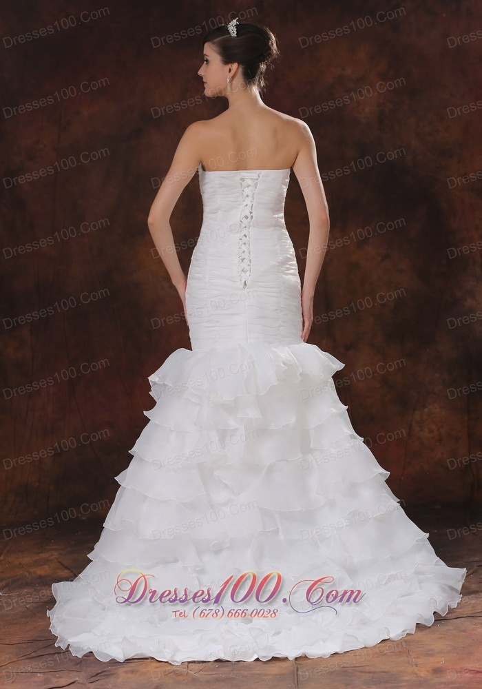 Mermaid Organza Ruch Wedding Dress Ruffles 2013