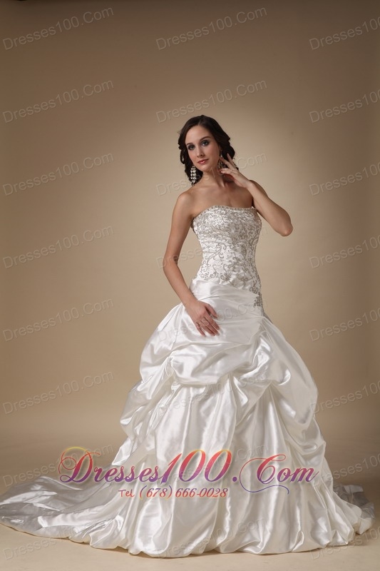 Dropped Waist Wedding DressTaffeta Pick-ups Corset Back