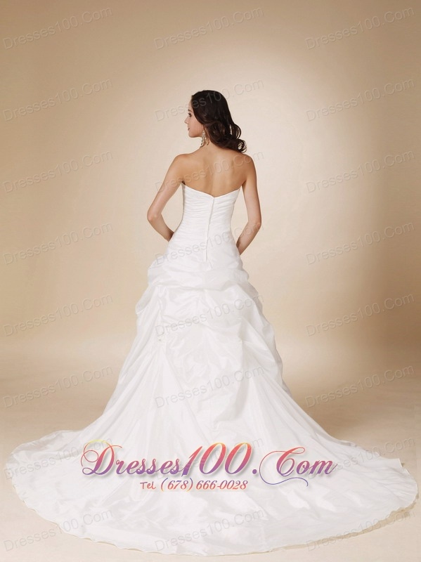 A-line Wedding Dress Dropped Waist Lace Chapel Train