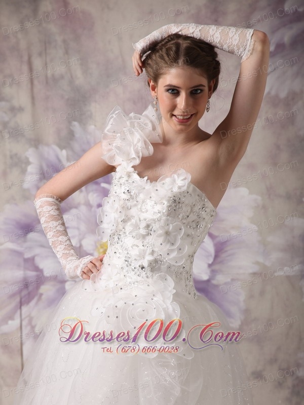 Floral One Shoulder Bridal Gowns Beading Corset Back