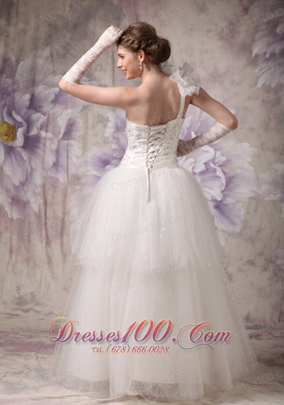 Floral One Shoulder Bridal Gowns Beading Corset Back