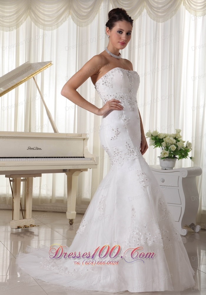 Beaded Mermaid Style Bridal Dresses Applique Sweep