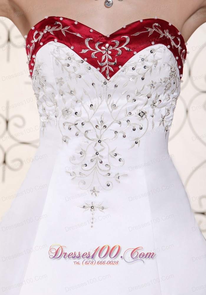 Embroidery Bridal Wedding Gown Colored Satin Chapel