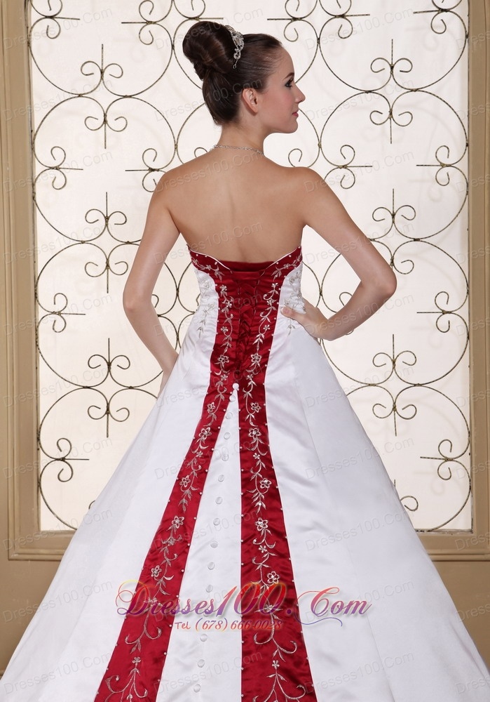 Embroidery Bridal Wedding Gown Colored Satin Chapel