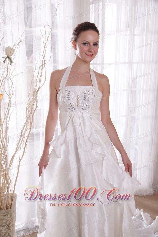 Where to Buy Elegant Halter Wedding Dress Ruffle Brush