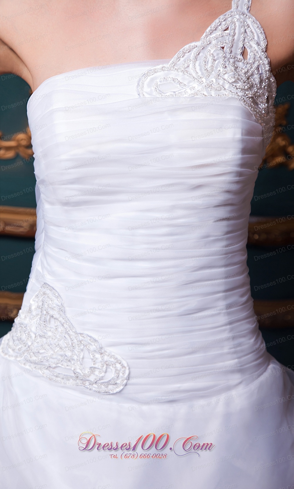 Dreamy Beaded One Shoulder Court Train Organza Wedding Gowns