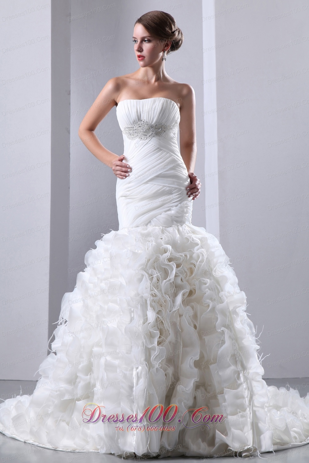 Gorgeous Mermaid Ruffles Bridal Gowns Empire Ruching