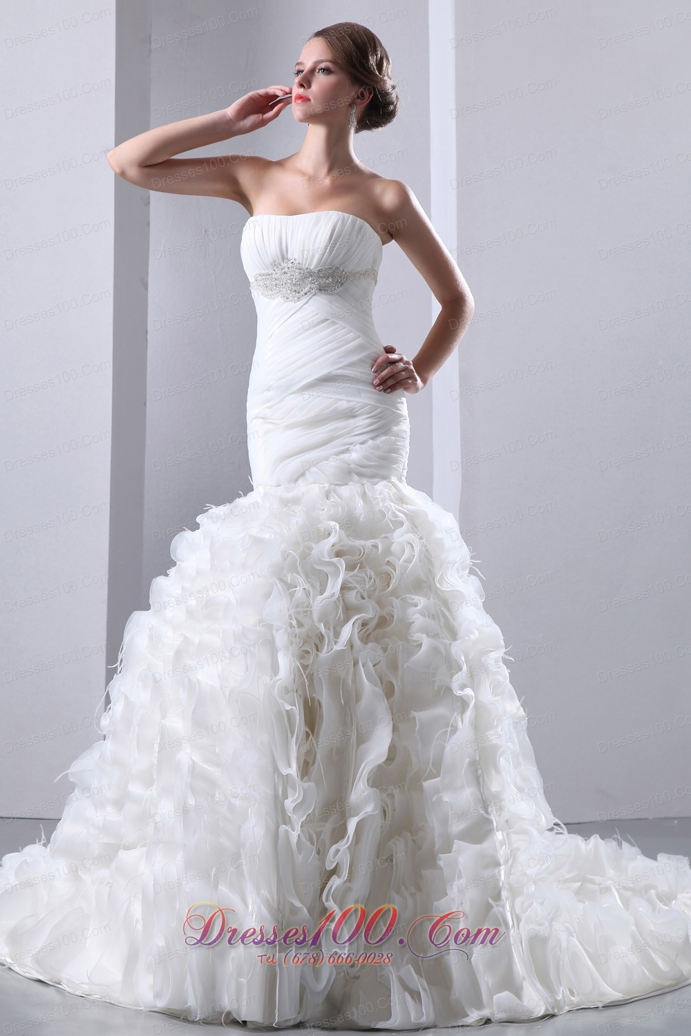 Gorgeous Mermaid Ruffles Bridal Gowns Empire Ruching