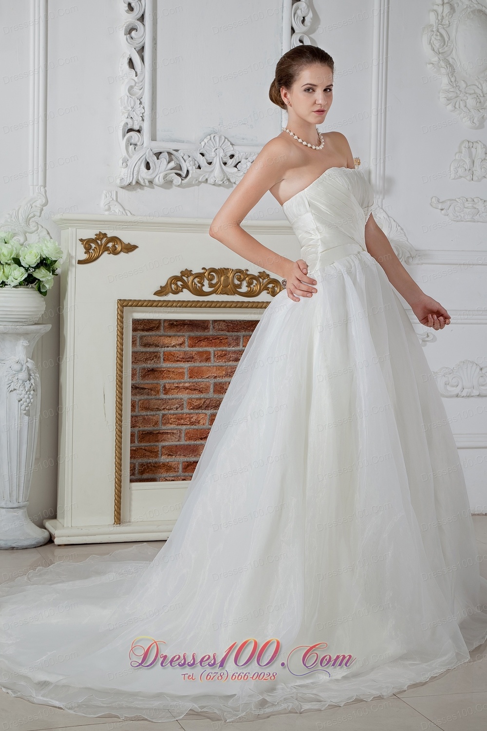 Wrapped Style Wedding Bridal Gowns Strapless Court Train