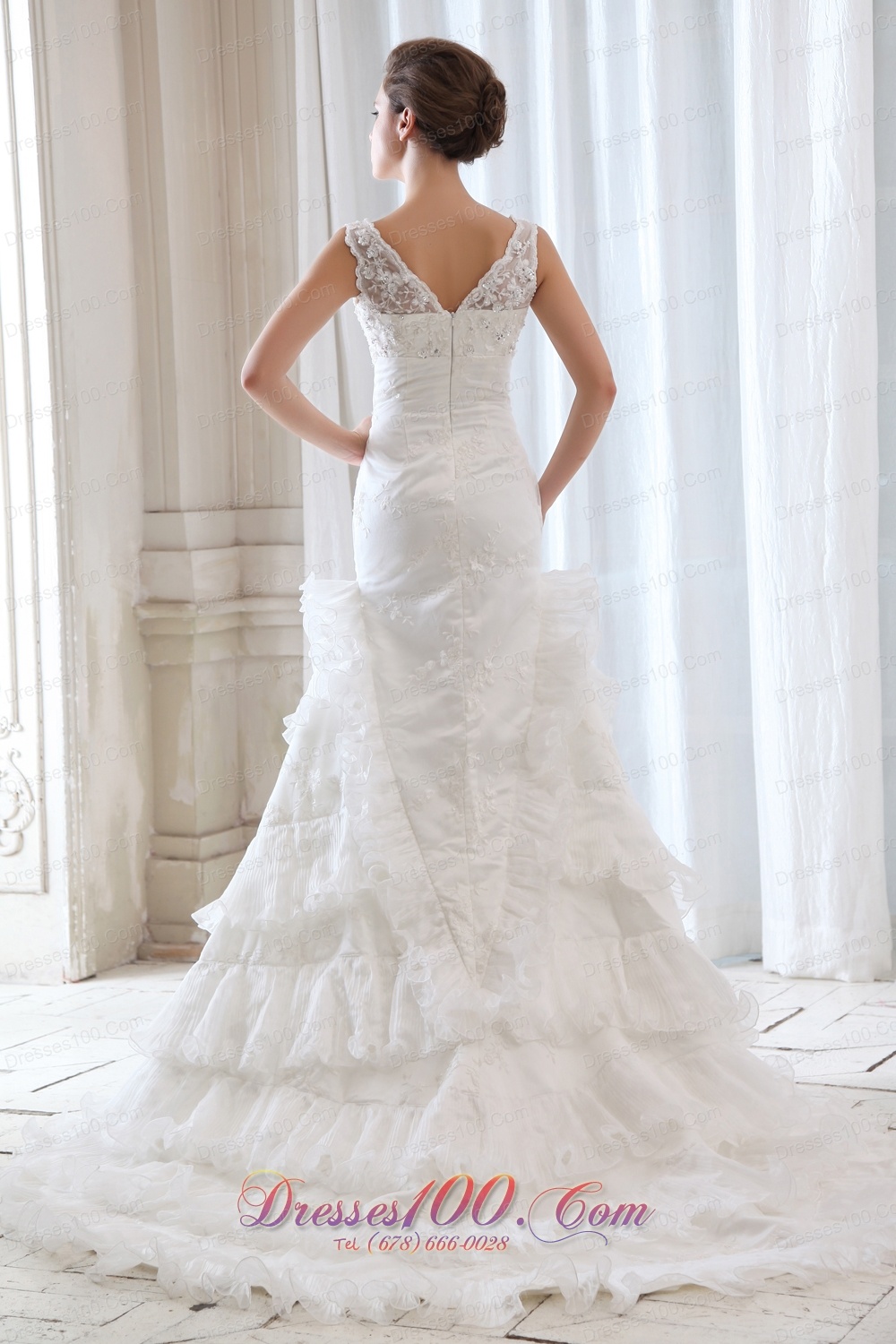 Empire V-neck Mermaid Bridal Dresses Ruffles Beading