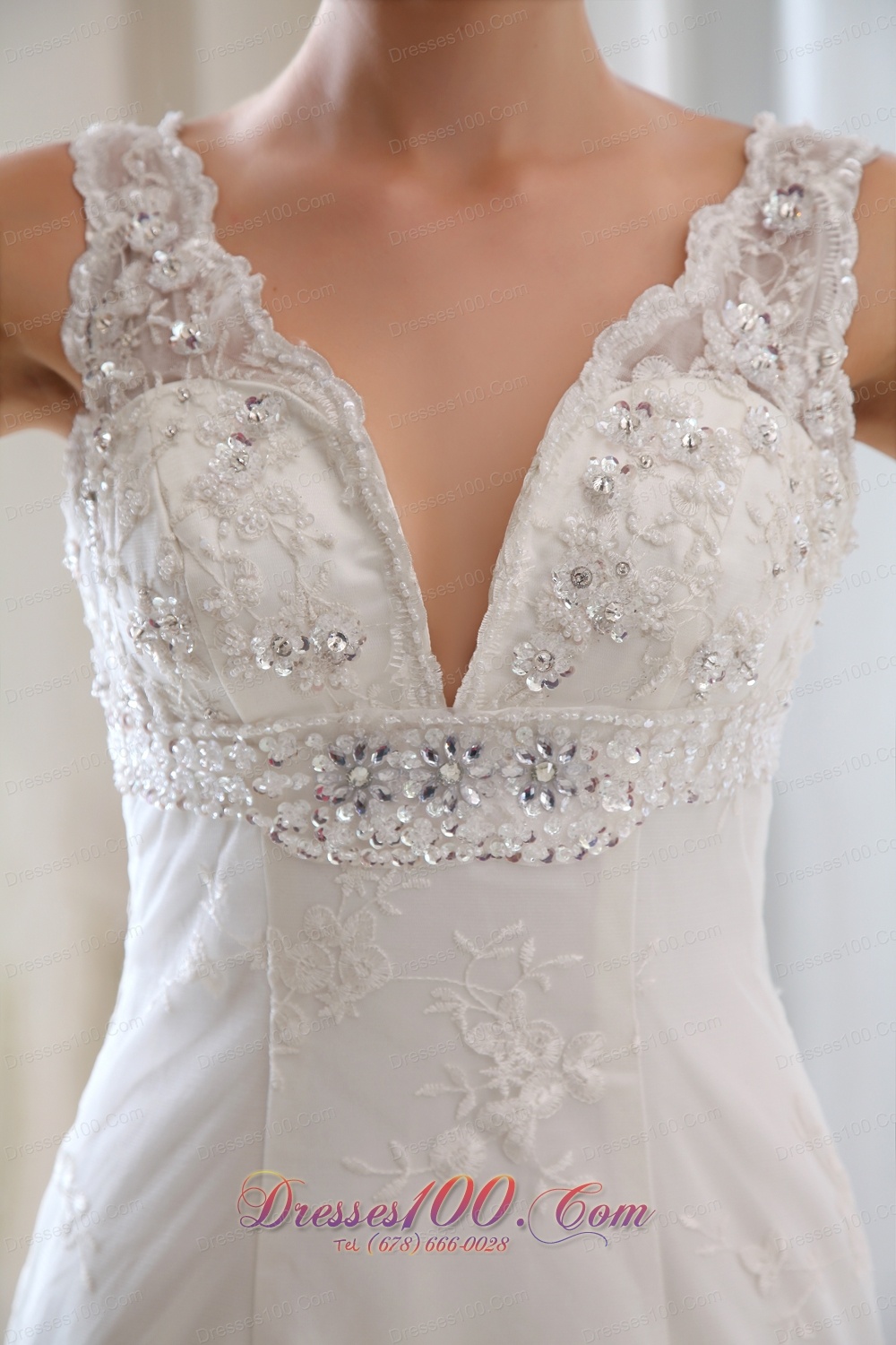 Empire V-neck Mermaid Bridal Dresses Ruffles Beading