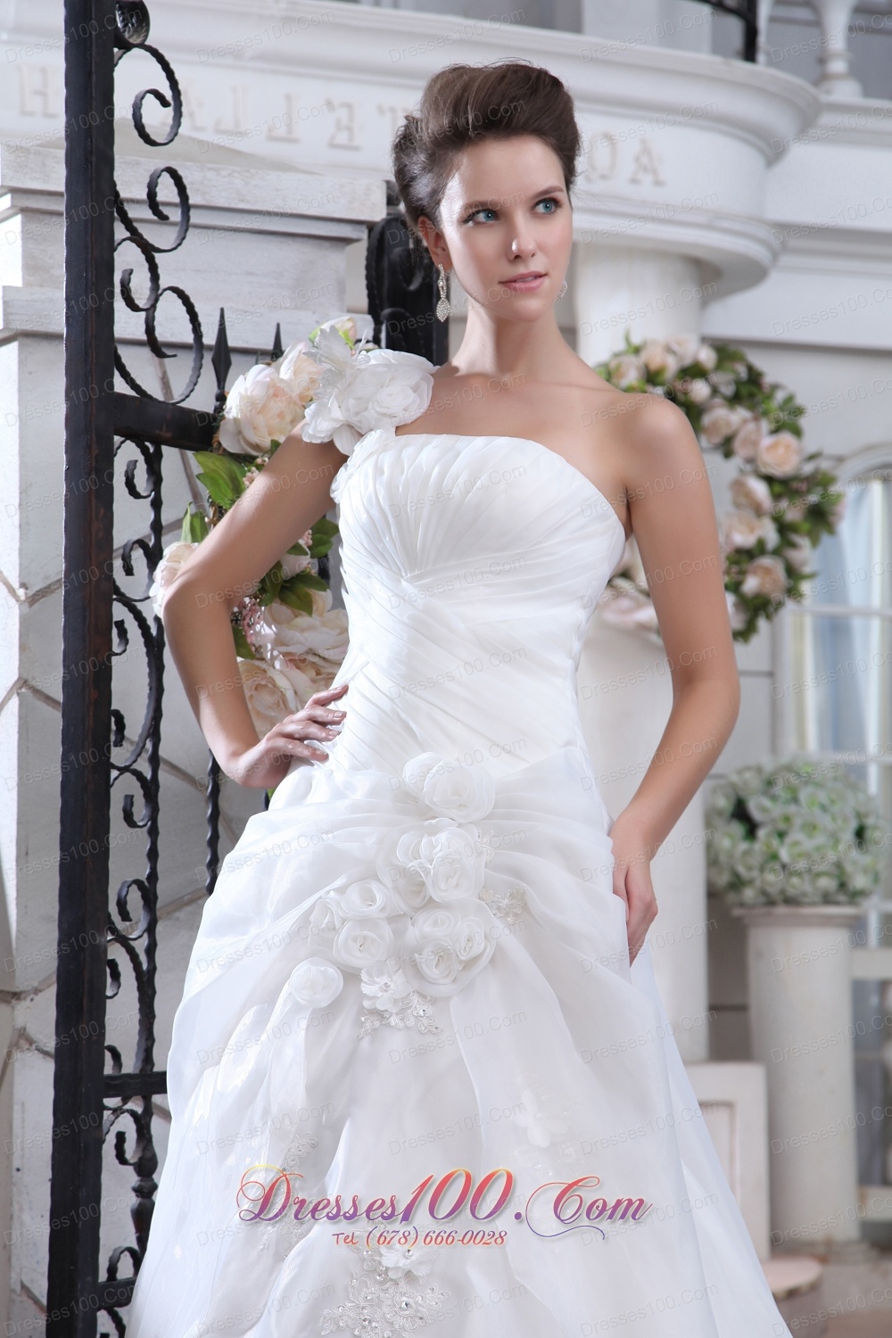 Handmade Floral One Shoulder Bridal Dress Court Wrapped