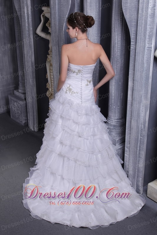 Cascading Ruffles Bridal Gowns Sweetheart Court Appliques